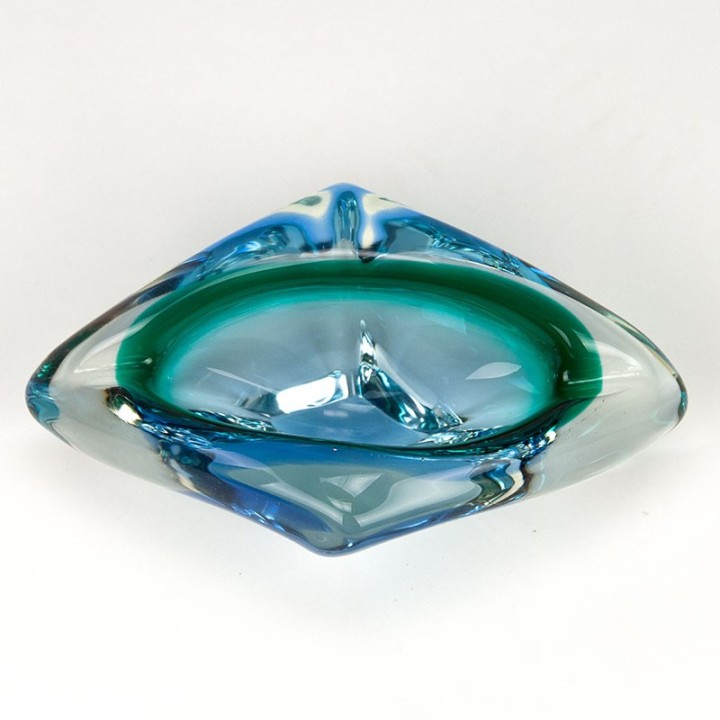 Glass vintage bowl/ashtray with Sommerso in blue and green