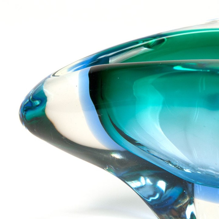 Glass vintage bowl/ashtray with Sommerso in blue and green