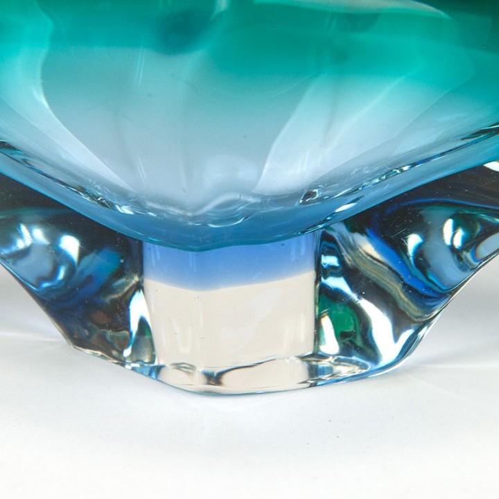 Glass vintage bowl/ashtray with Sommerso in blue and green