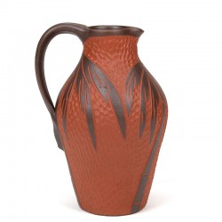 Earthenware vintage vase with palms decoration