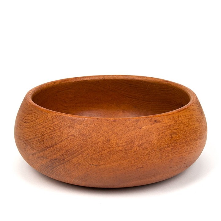 Teakhouten vintage ronde Deense saladeschaal