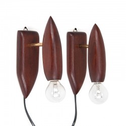 Danish set of 2 vintage small wall lamps in teak