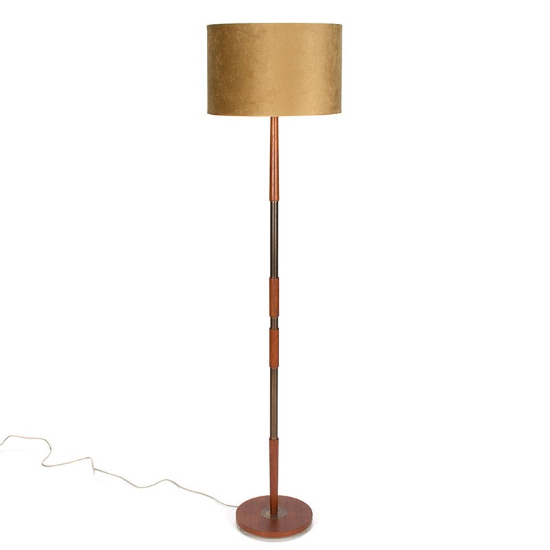 Deense vintage design vloerlamp in teak en messing