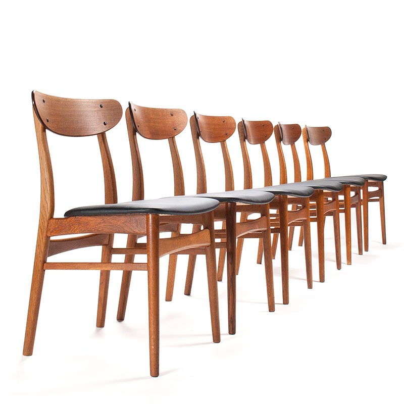 Mid-Century set van 6 Deense vintage eettafel stoelen
