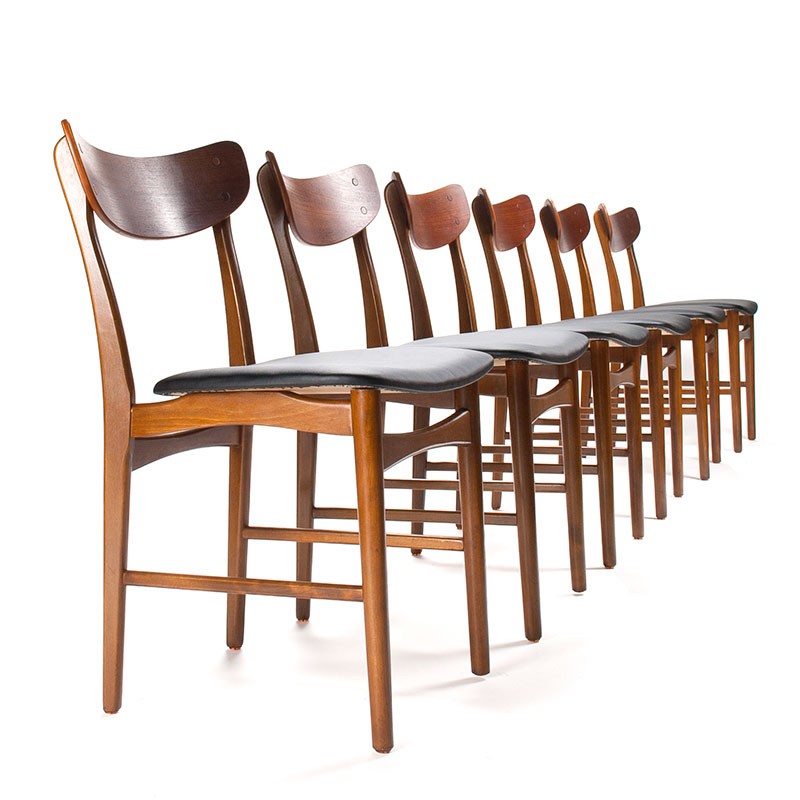 Deense Mid-Century set van 6 vintage eettafel stoelen