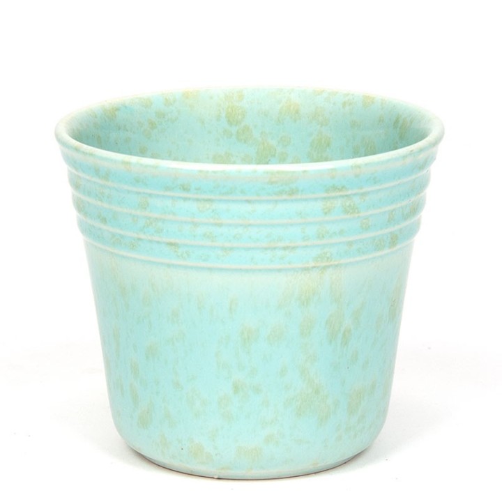 Light green spotted small vintage flower pot from the fifties