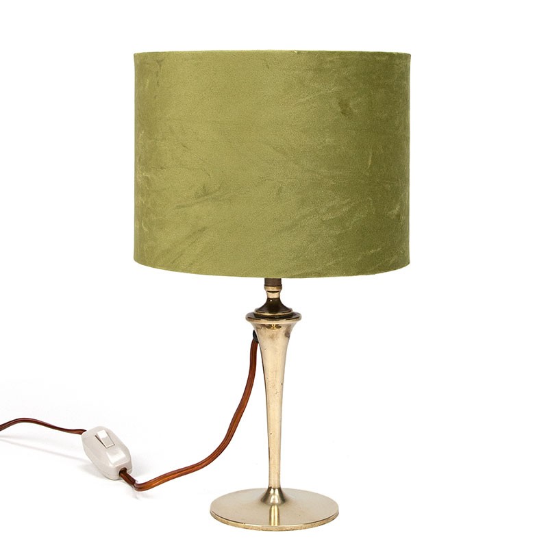Brass vintage table lamp with green velvet shade