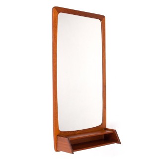 Teak vintage Danish mirror with open compartment