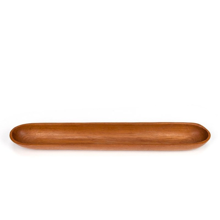 Elongated vintage teak serving bowl