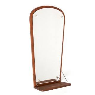 Danish teak small vintage mirror with shelf