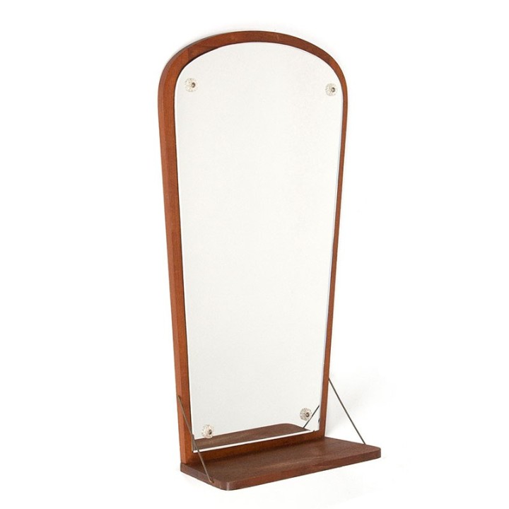 Danish teak small vintage mirror with shelf