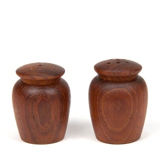 Teak vintage small salt and pepper set