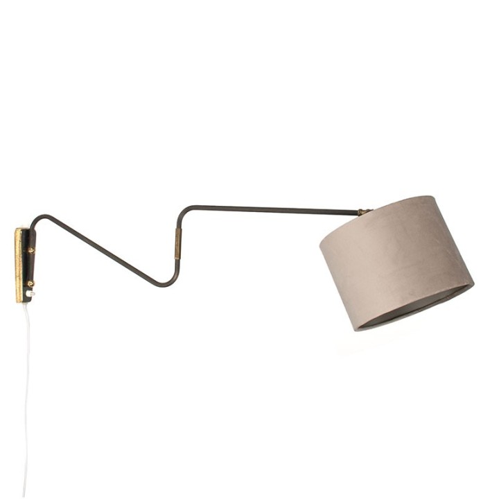 Jaren vijftig messing vintage wandlamp met grijze kap