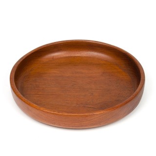 Round flat model teak vintage serving or fruit bowl