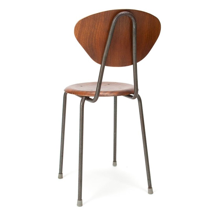 Deens vijftiger jaren vintage schoolstoeltje in teak