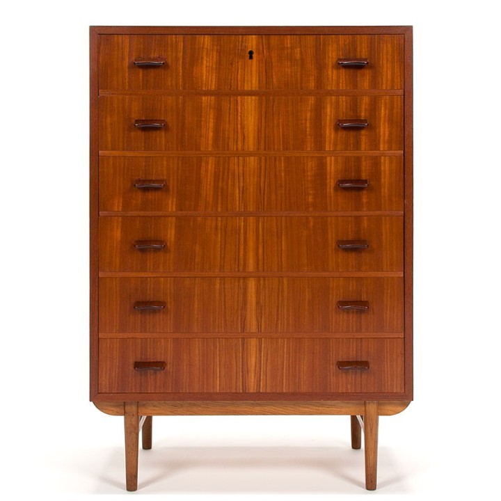 Deense ladekast in teakhout vintage Mid-Century design