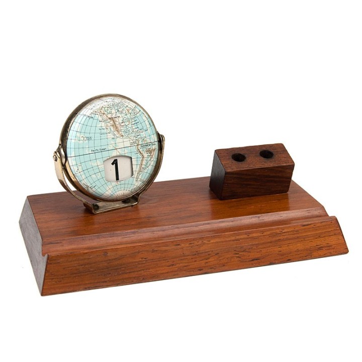Palissanderhouten vintage pennenhouder en kalender