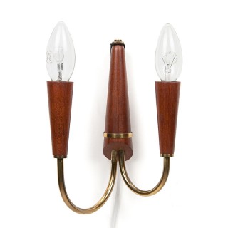 Teak and brass Danish vintage wall lamp