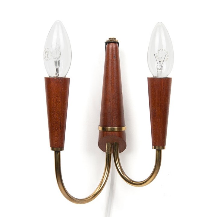 Teak and brass Danish vintage wall lamp