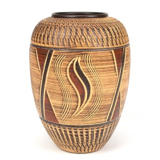 Mid-Century vintage aardewerken vaas in bruin tint