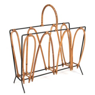 Vintage magazine rack/newspaper rack in metal and bamboo