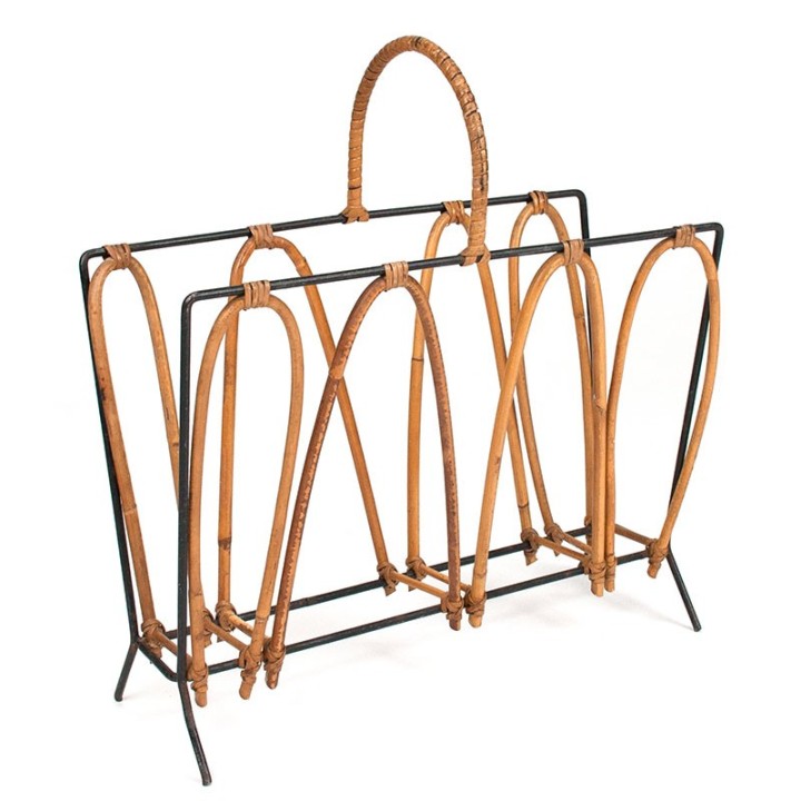Vintage magazine rack/newspaper rack in metal and bamboo