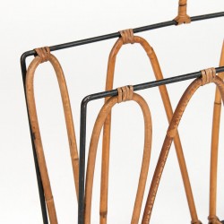 Vintage magazine rack/newspaper rack in metal and bamboo