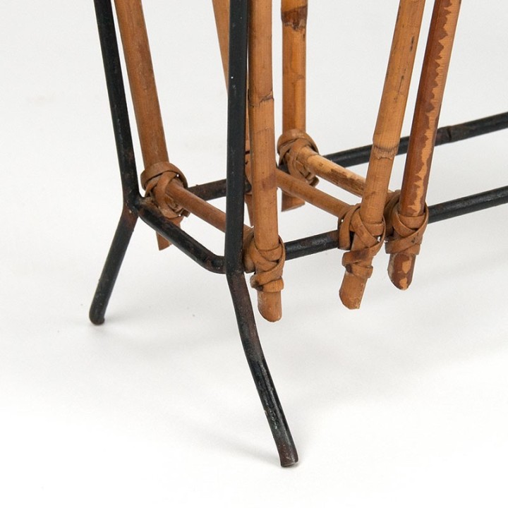 Vintage magazine rack/newspaper rack in metal and bamboo