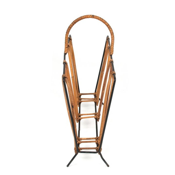 Vintage magazine rack/newspaper rack in metal and bamboo