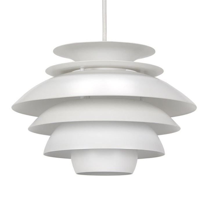 Small model vintage Danish white layered hanging lamp