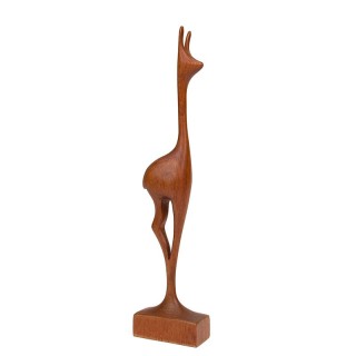 Teak vintage Mid-Century statue of a deer