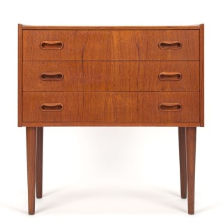 Teak vintage Deens klein model ladekast met 3 lades