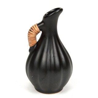 Small black vintage earthenware vase with wicker detail