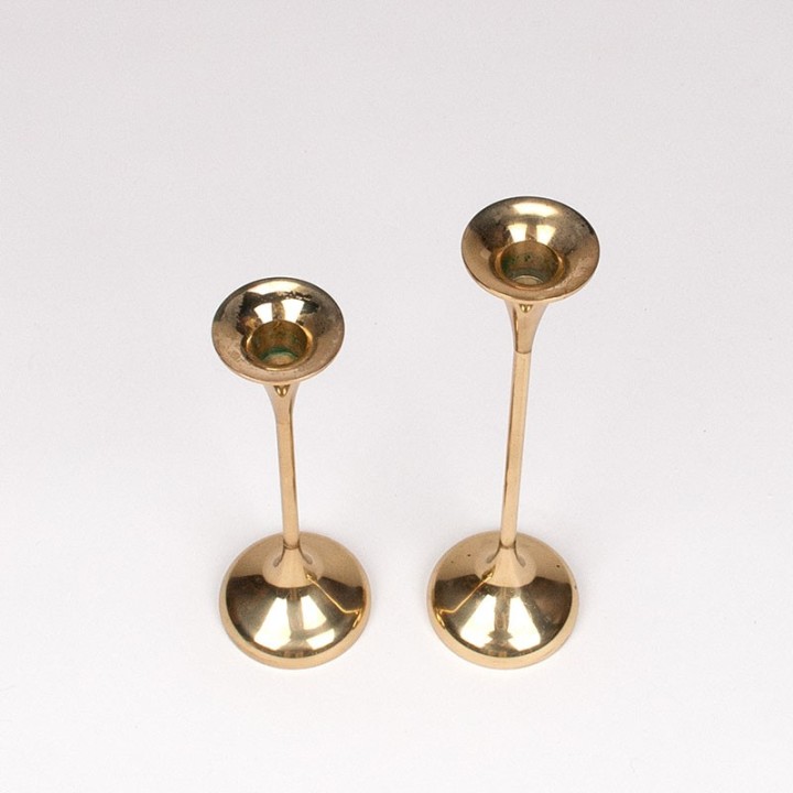 Messing set van 2 Mid-Century vintage kandelaars