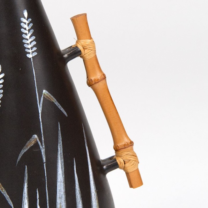 Ravnild vintage Danish ceramic vase with bamboo handle