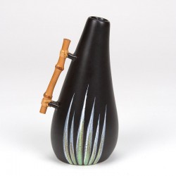 Ravnild vintage Danish ceramic vase with bamboo handle