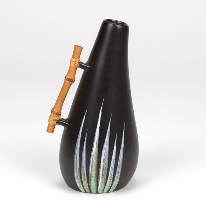 Ravnild vintage Danish ceramic vase with bamboo handle
