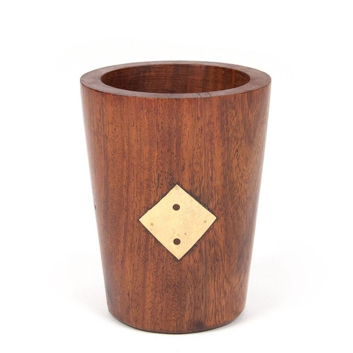 Dice cup vintage teak model with brass detail