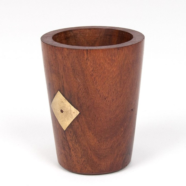Dice cup vintage teak model with brass detail