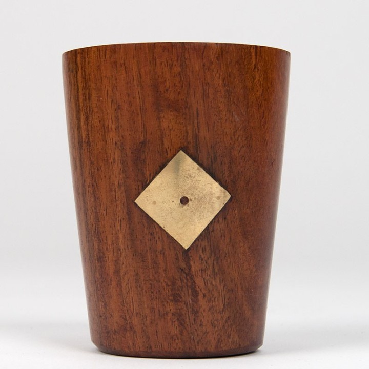 Dice cup vintage teak model with brass detail