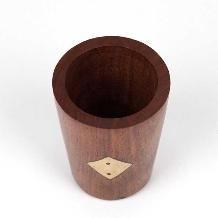 Dice cup vintage teak model with brass detail