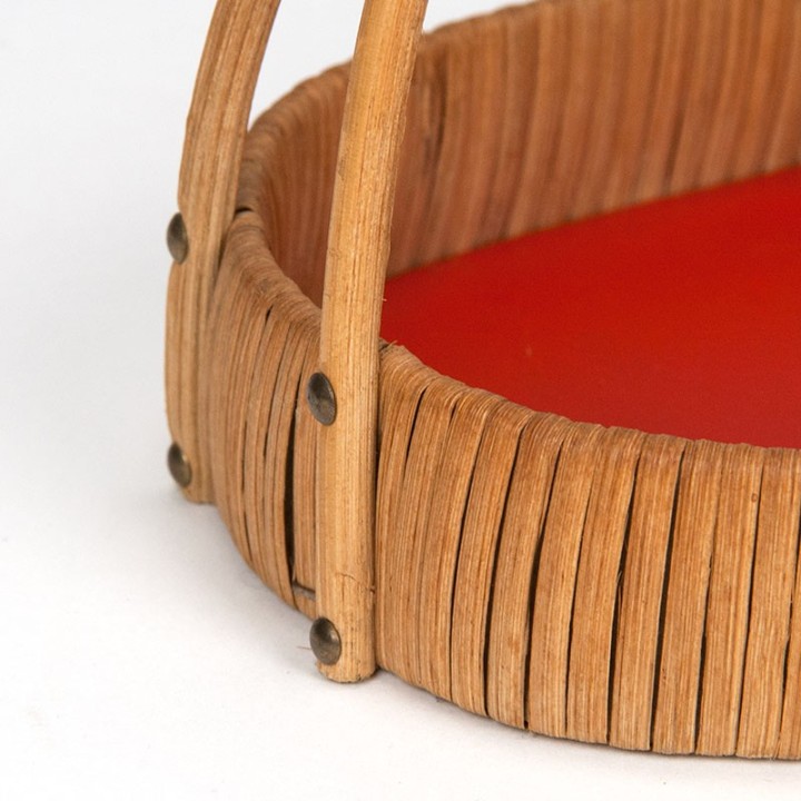Vintage small basket from the fifties in bamboo and wicker