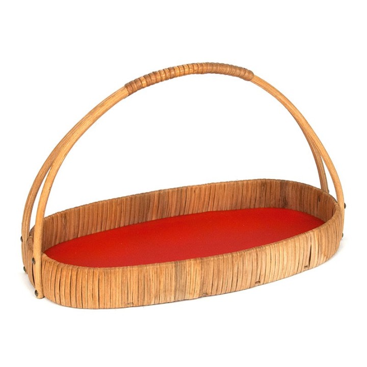 Vintage small basket from the fifties in bamboo and wicker