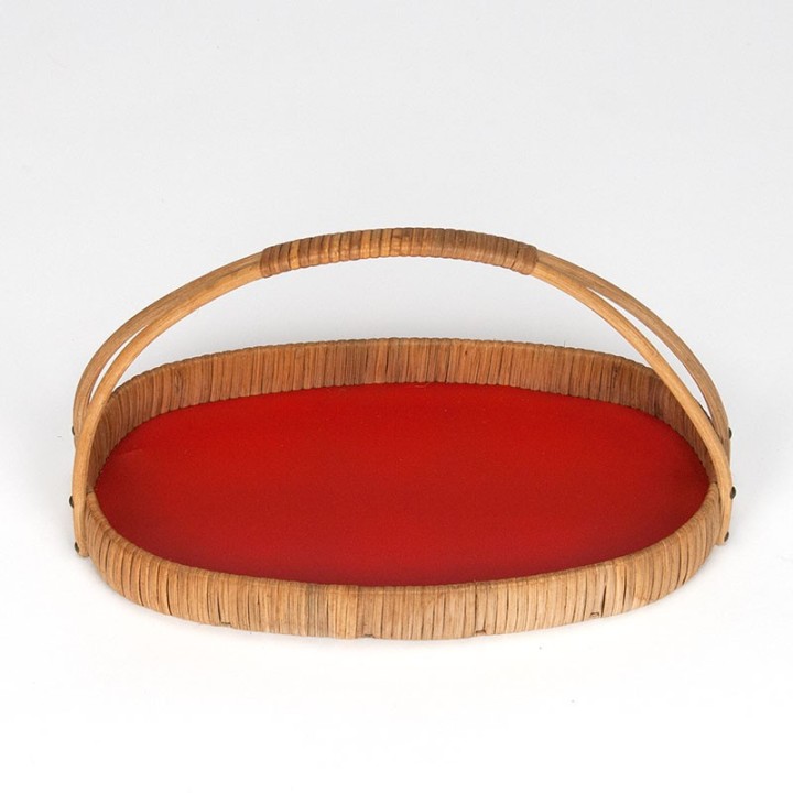 Vintage small basket from the fifties in bamboo and wicker