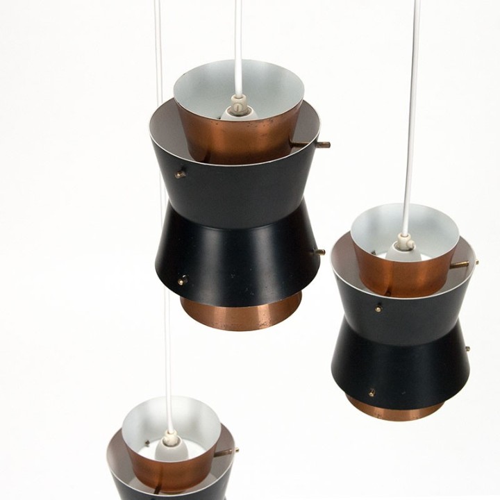 Mid-Century Deense vintage hanglamp met 3 kelken