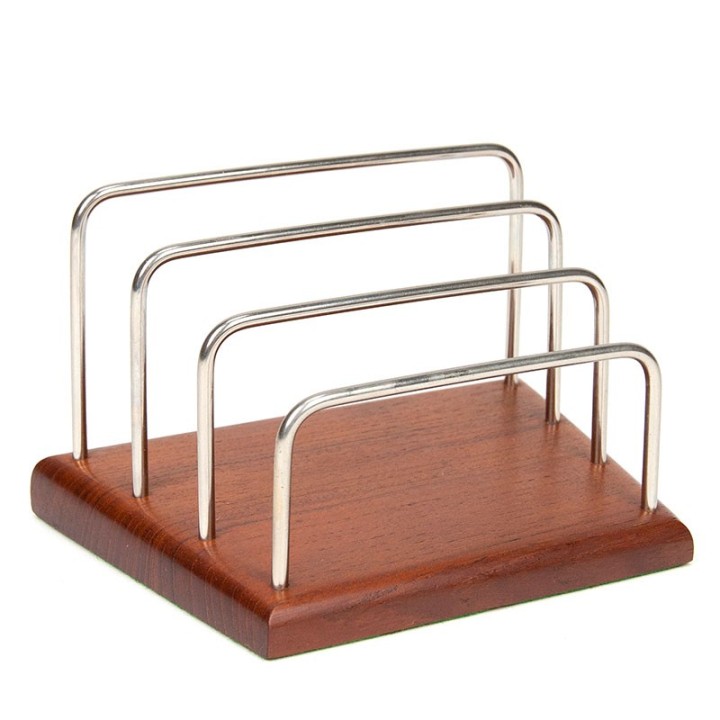 Letter holder in teak and chrome, vintage Danish model