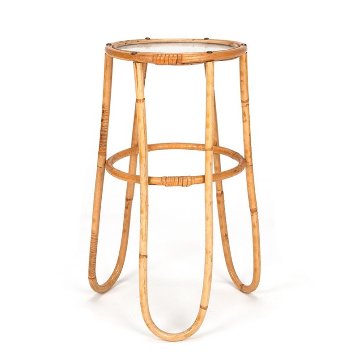 Bamboo vintage plant table with glass top