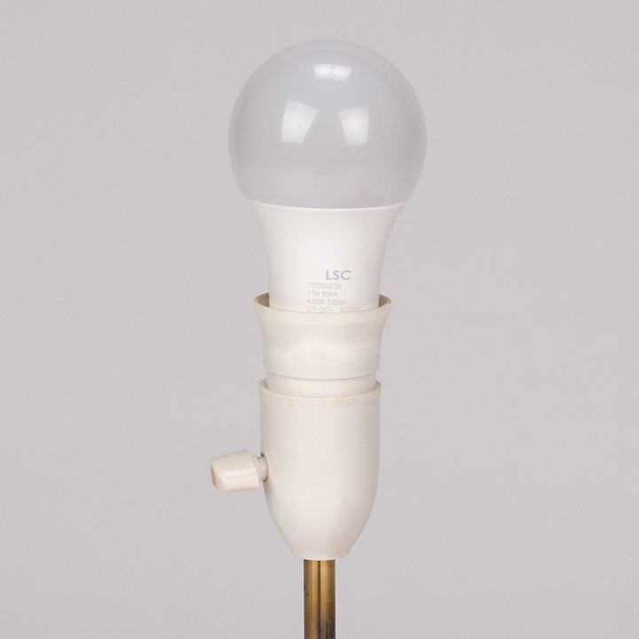 Three-legged Mid-Century vintage table lamp with red shade