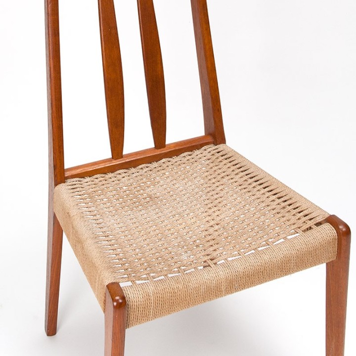 Teak vintage dining table chair with papercord seat