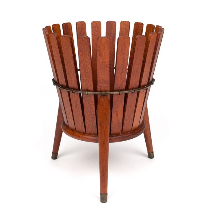 Danish teak vintage planter with brass detail